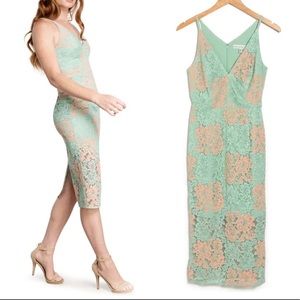 Dress the Population Dress Aurora Plunge Lace Midi Seafoam size Medium